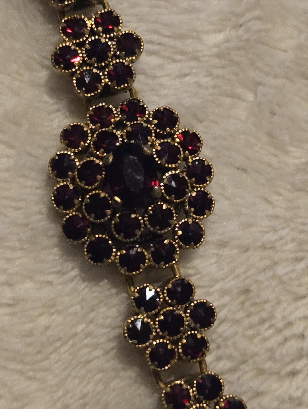 Vintage Chechoslovakia Gold-Tone Bracelet with Deep Red Gemstones